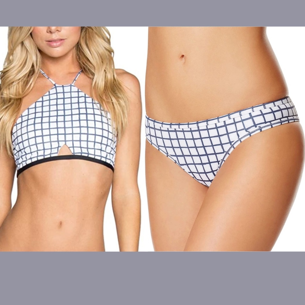 NWT TAVIK [ Medium ] Rylan Halter‎ Top + Jayden Bikini Bottom in Grid Blue